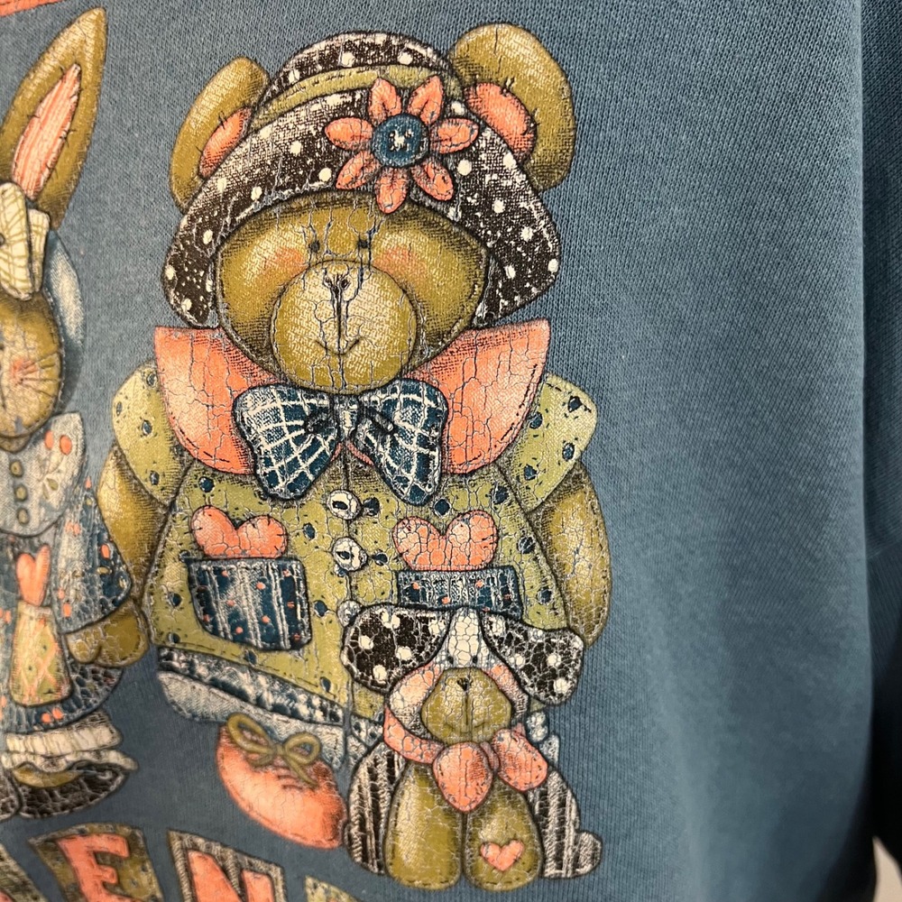 Vintage Jerzees Patchwork Friends Graphic Sweatshirt Cottagecore USA XL - Picture 5 of 11